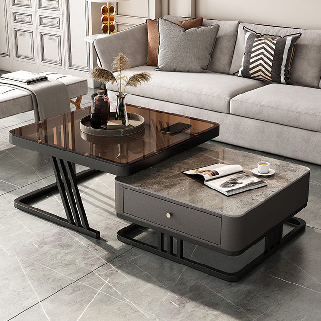 Frame Coffee Table Slate Top Coffee Cocktail Table with Storage Drawers