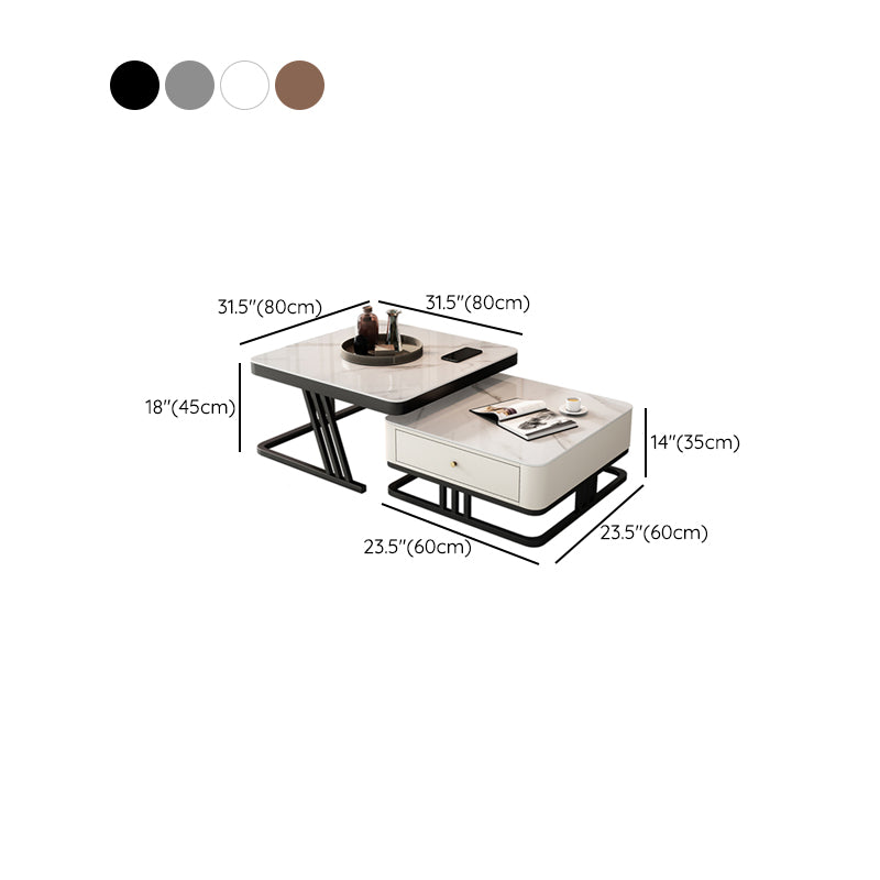 Frame Coffee Table Slate Top Coffee Cocktail Table with Storage Drawers