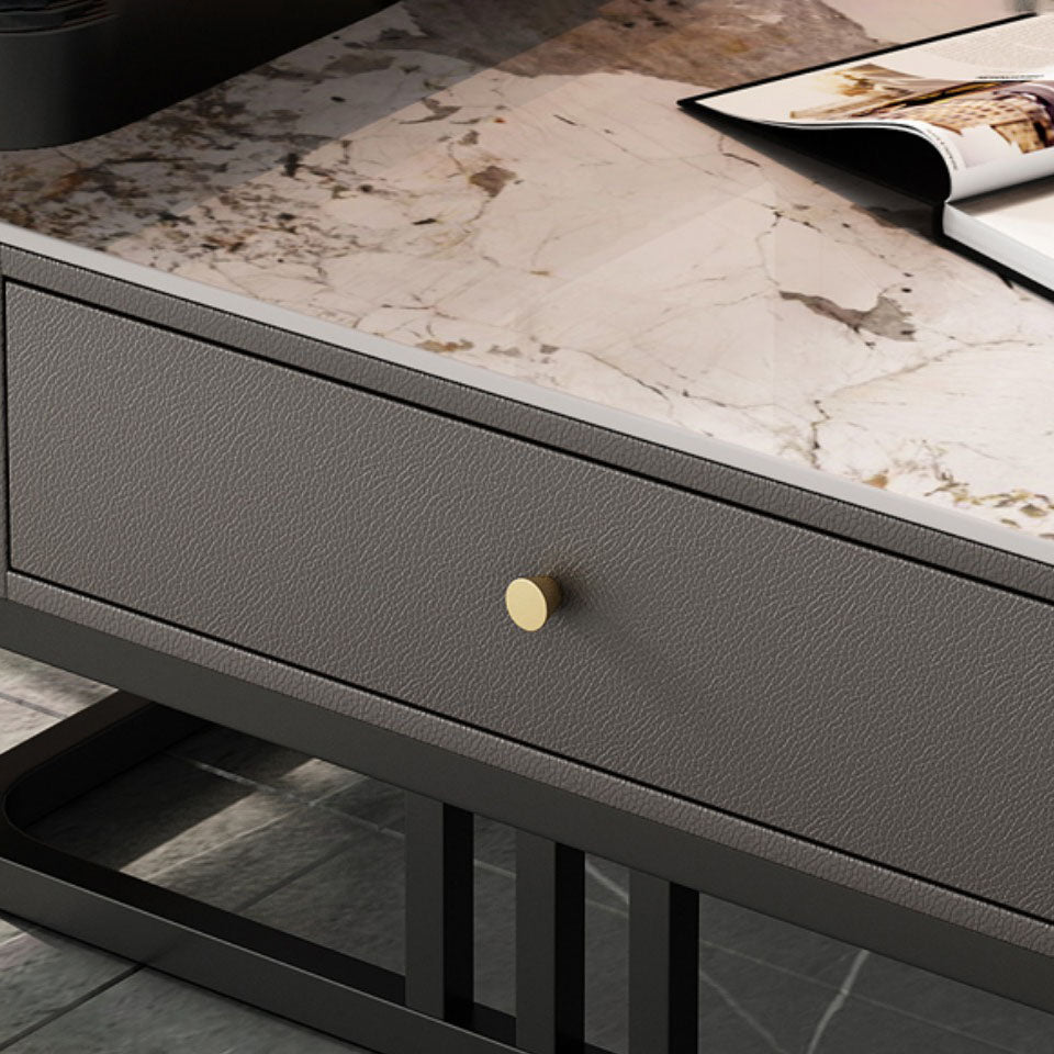 Square Slate Frame Cocktail Table with Drawers 2 Nesting Coffee Table Set