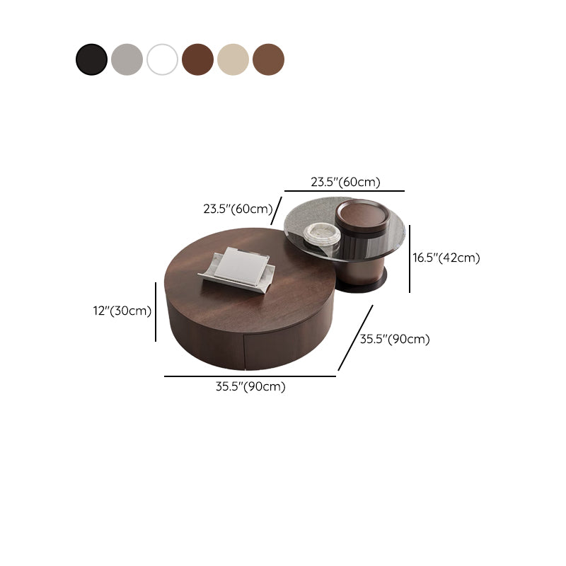 Contemporary Round Wood Coffee Table Drum Base Cocktail Table