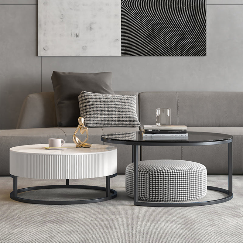Frame Coffee Table Glass Top Cocktail Table with Storage Drawers