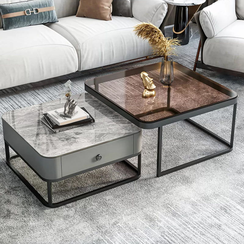 Frame Coffee Table Slate/Glass Top Coffee or End Table with Drawer