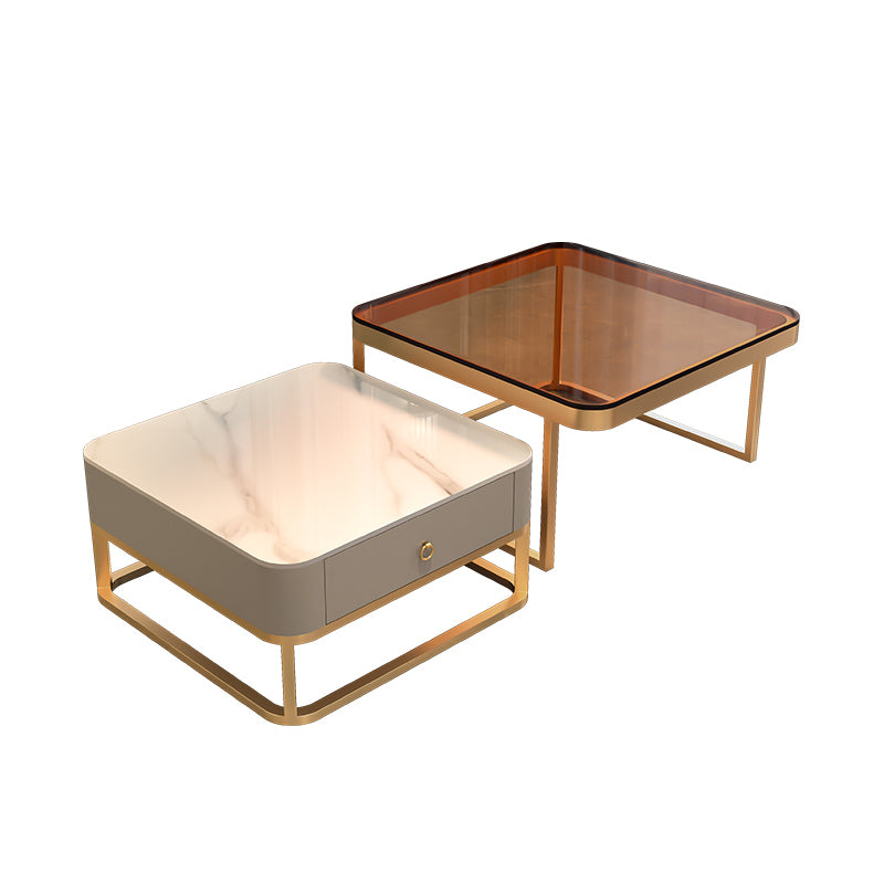 Frame Coffee Table Slate/Glass Top Coffee or End Table with Drawer