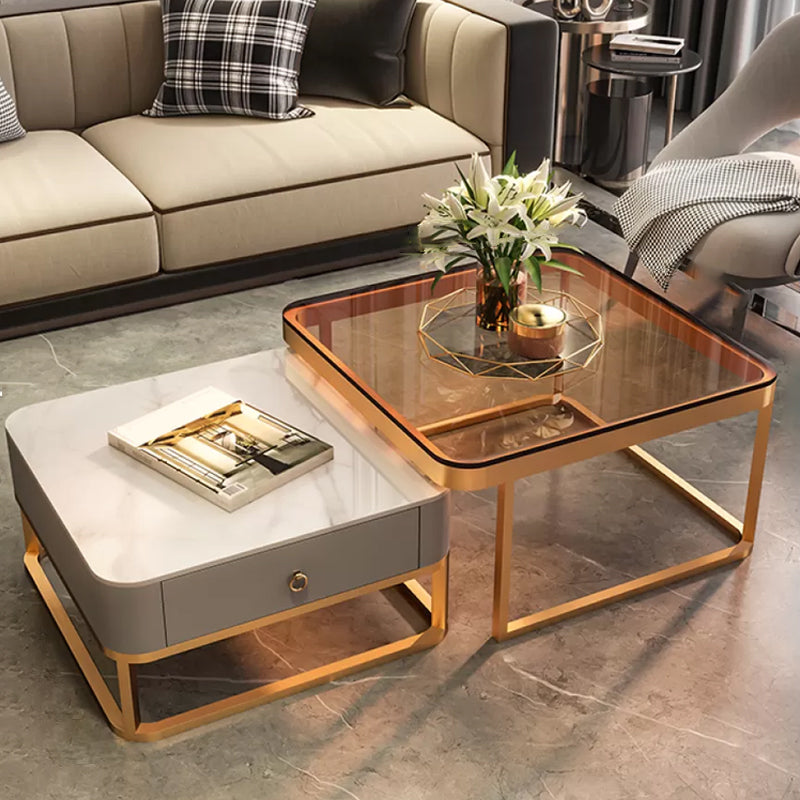 Frame Coffee Table Slate/Glass Top Coffee or End Table with Drawer