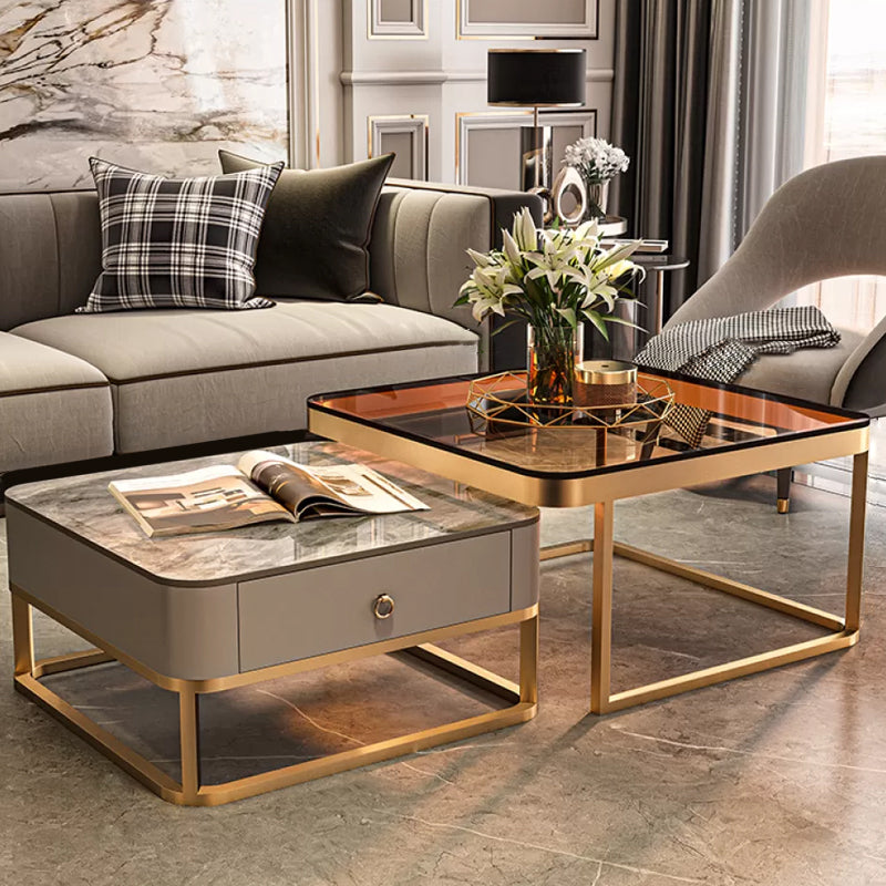 Frame Coffee Table Slate/Glass Top Coffee or End Table with Drawer