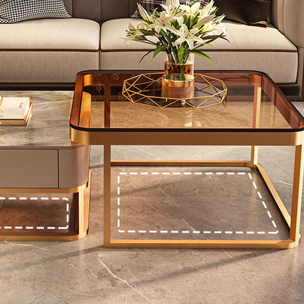 Frame Coffee Table Slate/Glass Top Coffee or End Table with Drawer