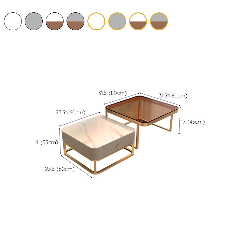 Frame Coffee Table Slate/Glass Top Coffee or End Table with Drawer