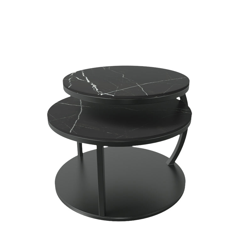 Contemporary Coffee Table Round Stone Top Extendable Coffee Cocktail Table