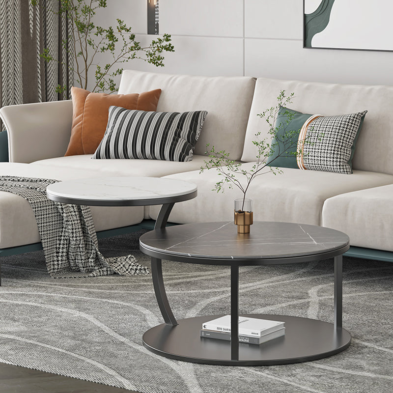 Contemporary Coffee Table Round Stone Top Extendable Coffee Cocktail Table