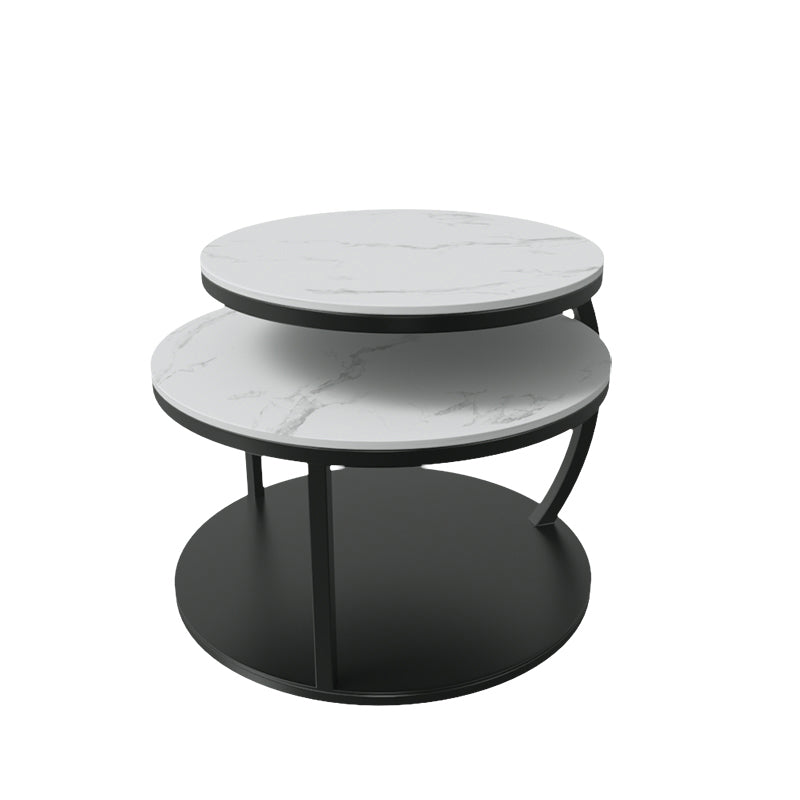 Contemporary Coffee Table Round Stone Top Extendable Coffee Cocktail Table
