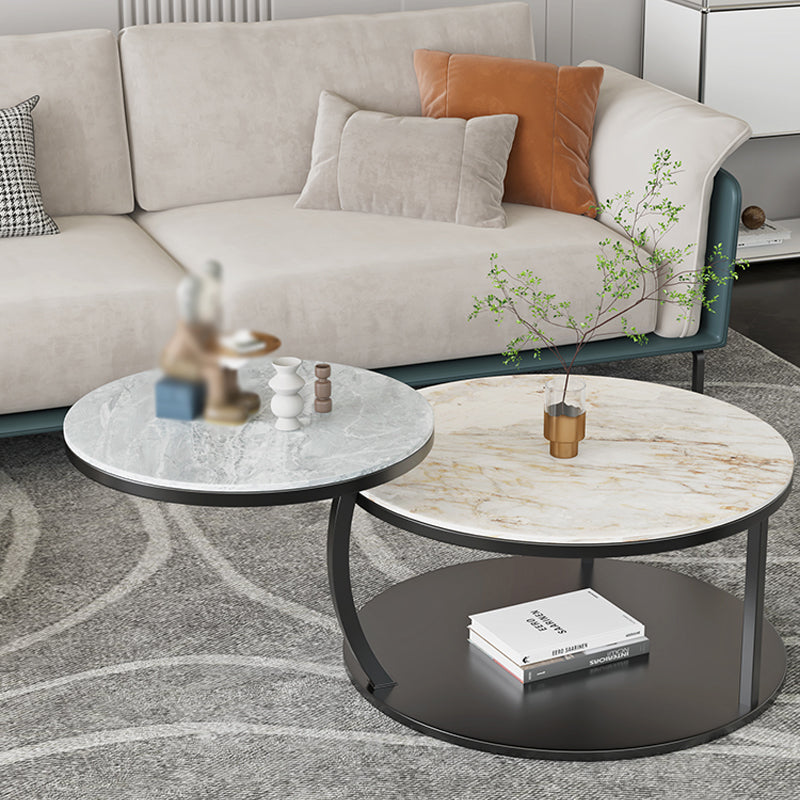 Contemporary Coffee Table Round Stone Top Extendable Coffee Cocktail Table