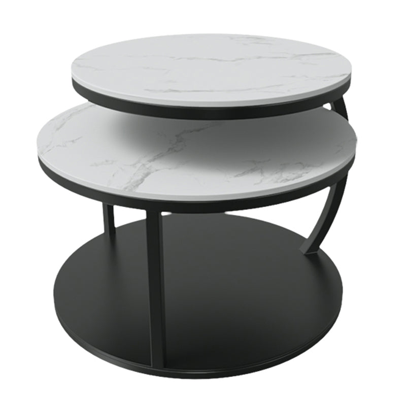 Contemporary Coffee Table Round Stone Top Extendable Coffee Cocktail Table