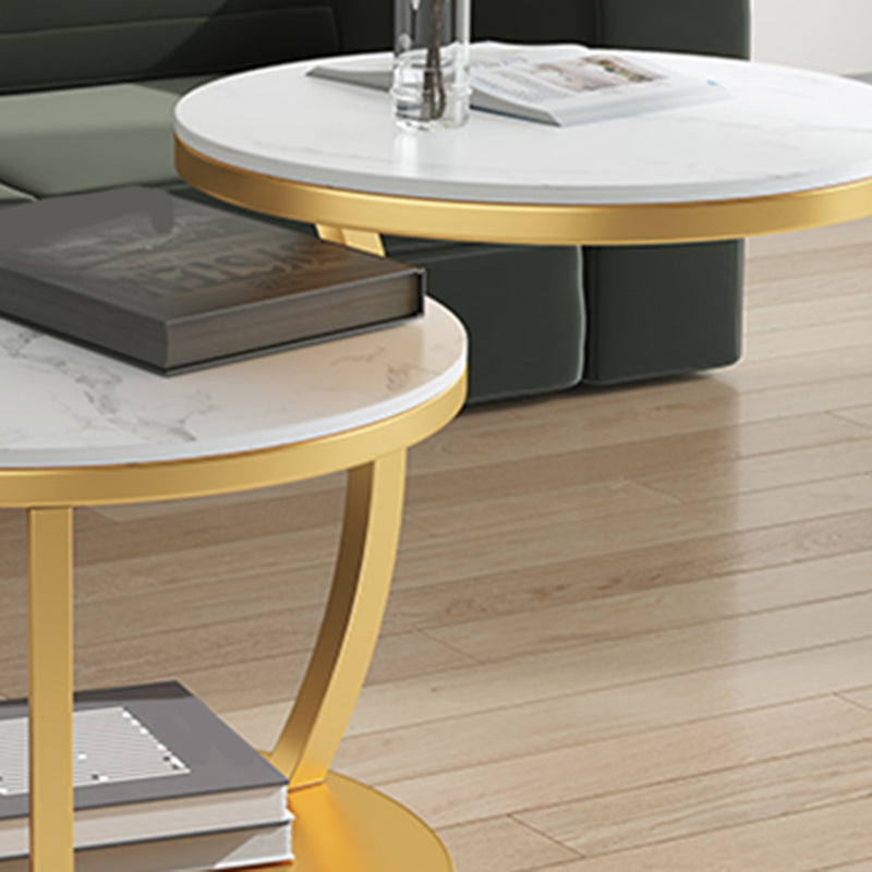 Contemporary Coffee Table Round Stone Top Extendable Coffee Cocktail Table