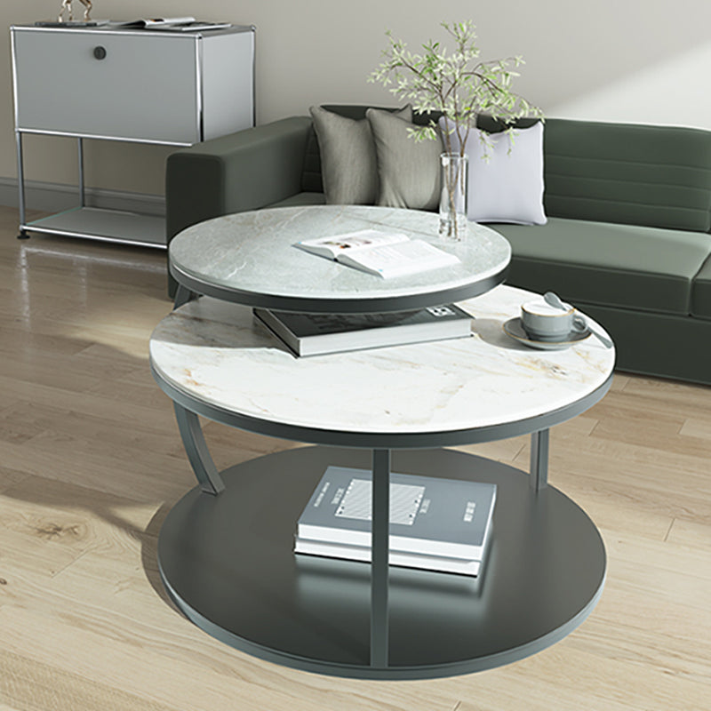 Contemporary Coffee Table Round Stone Top Extendable Coffee Cocktail Table