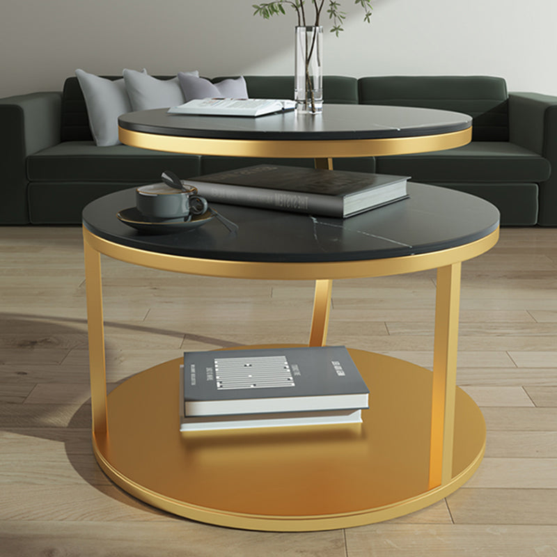 Contemporary Coffee Table Round Stone Top Extendable Coffee Cocktail Table
