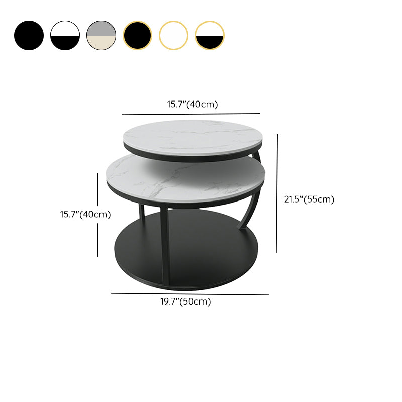 Contemporary Coffee Table Round Stone Top Extendable Coffee Cocktail Table