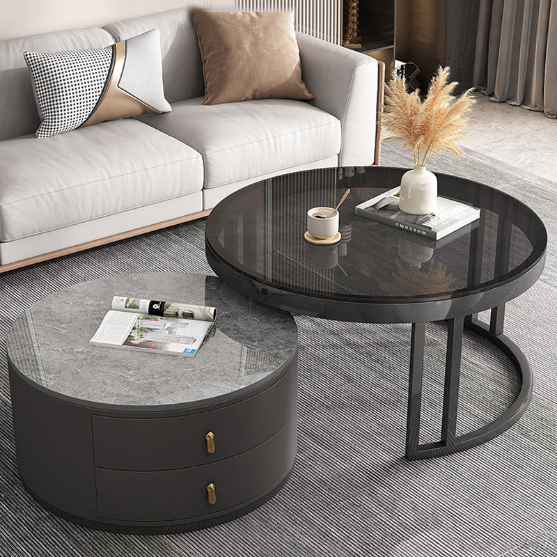 Round Nesting Coffee Table Set Frame Modern Storage Coffee Table