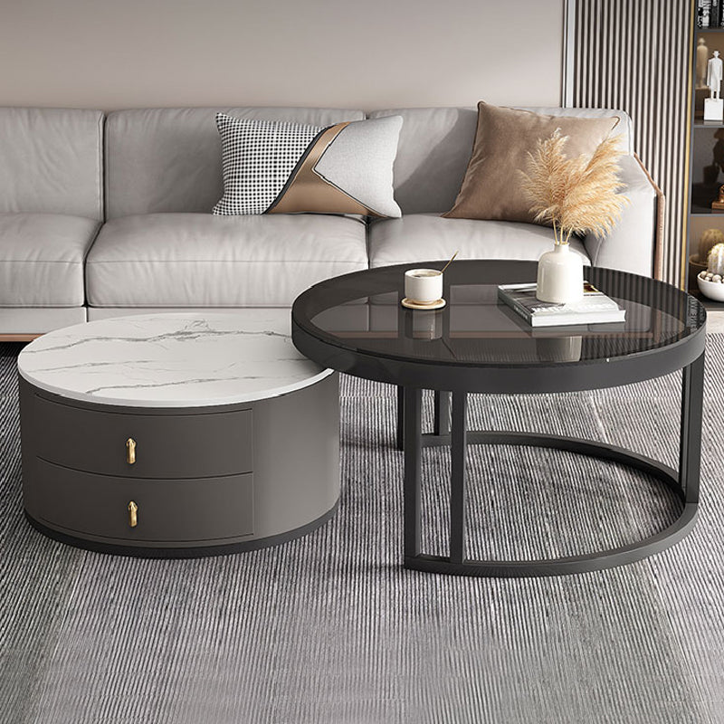 Round Nesting Coffee Table Set Frame Modern Storage Coffee Table