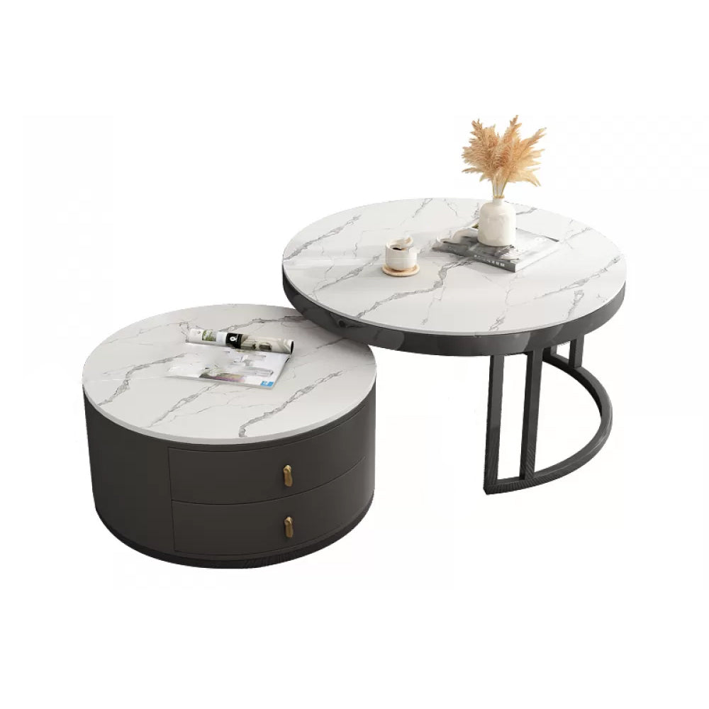 Round Nesting Coffee Table Set Frame Modern Storage Coffee Table