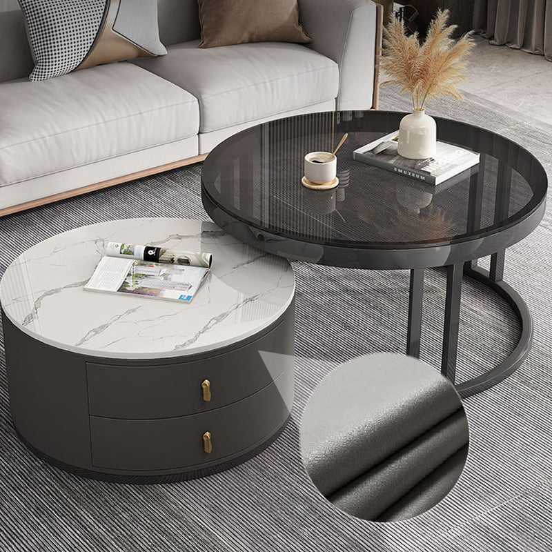 Round Nesting Coffee Table Set Frame Modern Storage Coffee Table