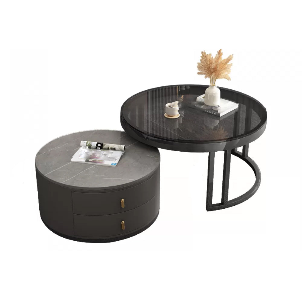 Round Nesting Coffee Table Set Frame Modern Storage Coffee Table