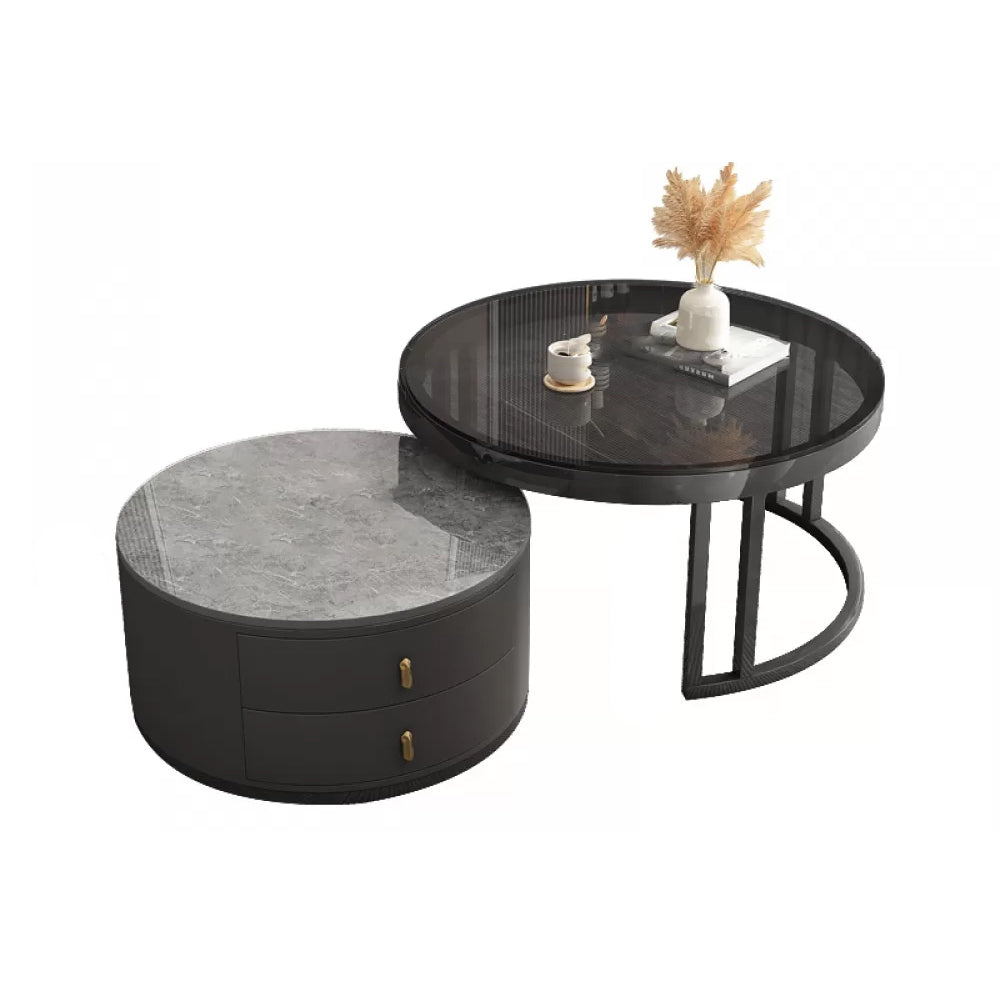 Round Nesting Coffee Table Set Frame Modern Storage Coffee Table