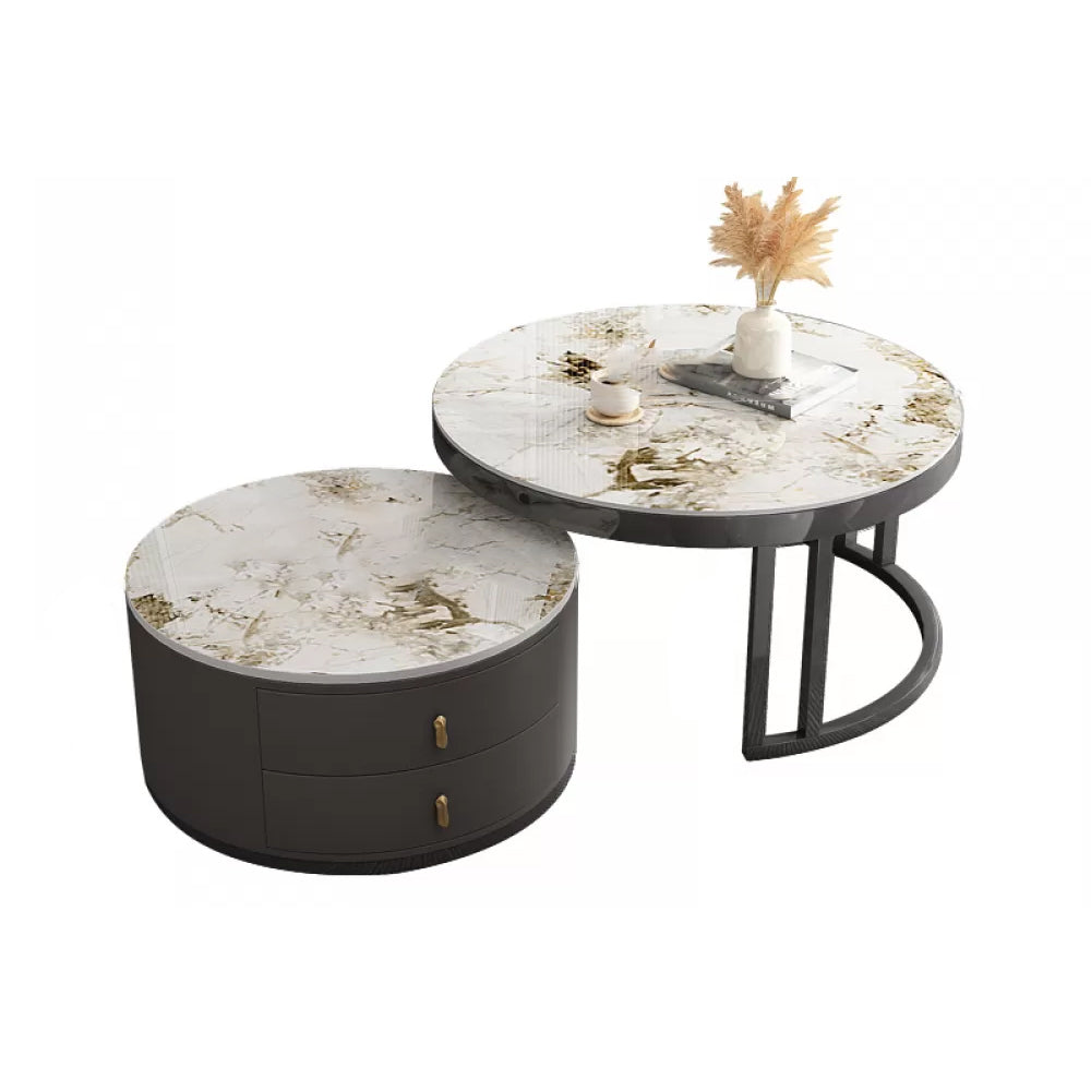 Round Nesting Coffee Table Set Frame Modern Storage Coffee Table