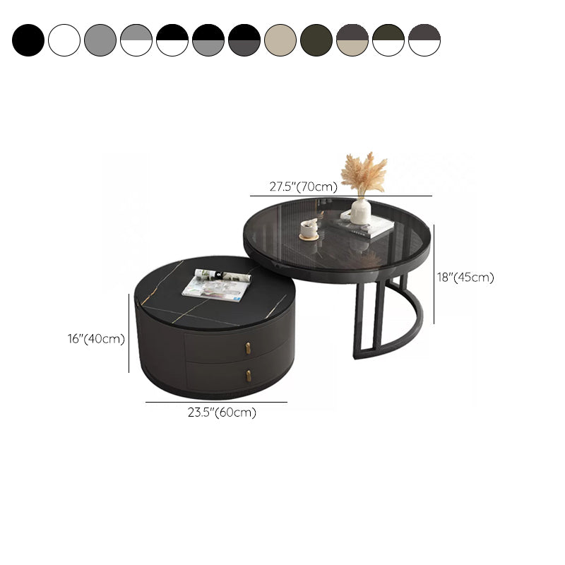 Round Nesting Coffee Table Set Frame Modern Storage Coffee Table
