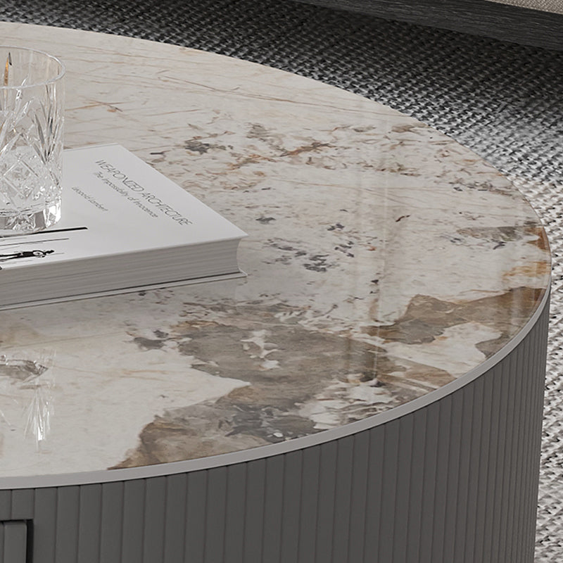 Glam Nesting Coffee Table Set Drum Round Slate Coffee Table with Drawers