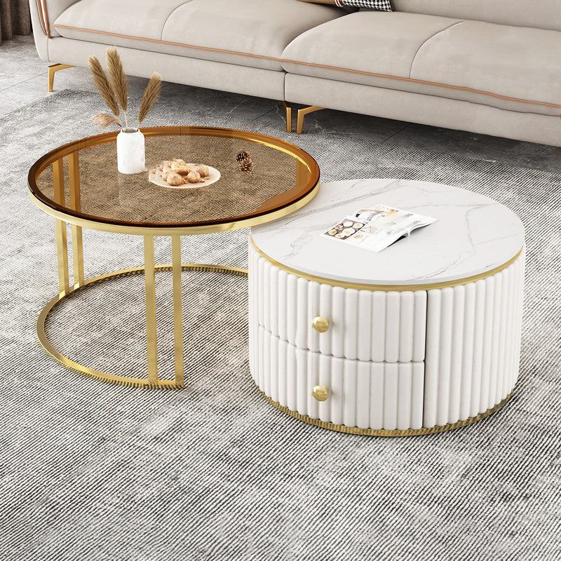 Slate and Metal Coffee Table Frame Nesting Coffee Table Set with Drawers