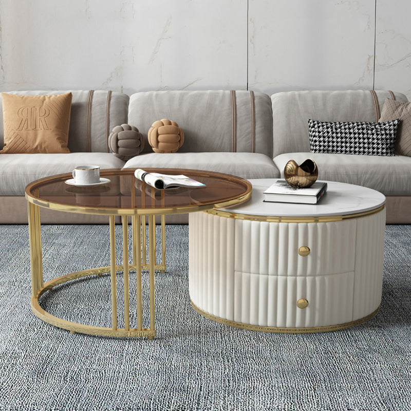 Slate and Metal Coffee Table Frame Nesting Coffee Table Set with Drawers