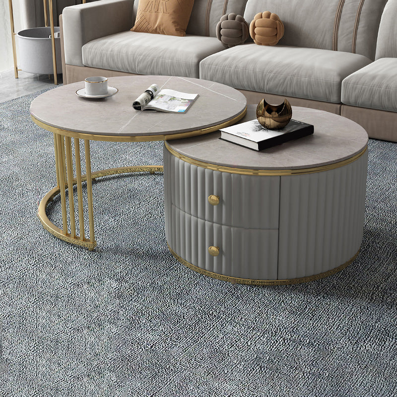 Slate and Metal Coffee Table Frame Nesting Coffee Table Set with Drawers