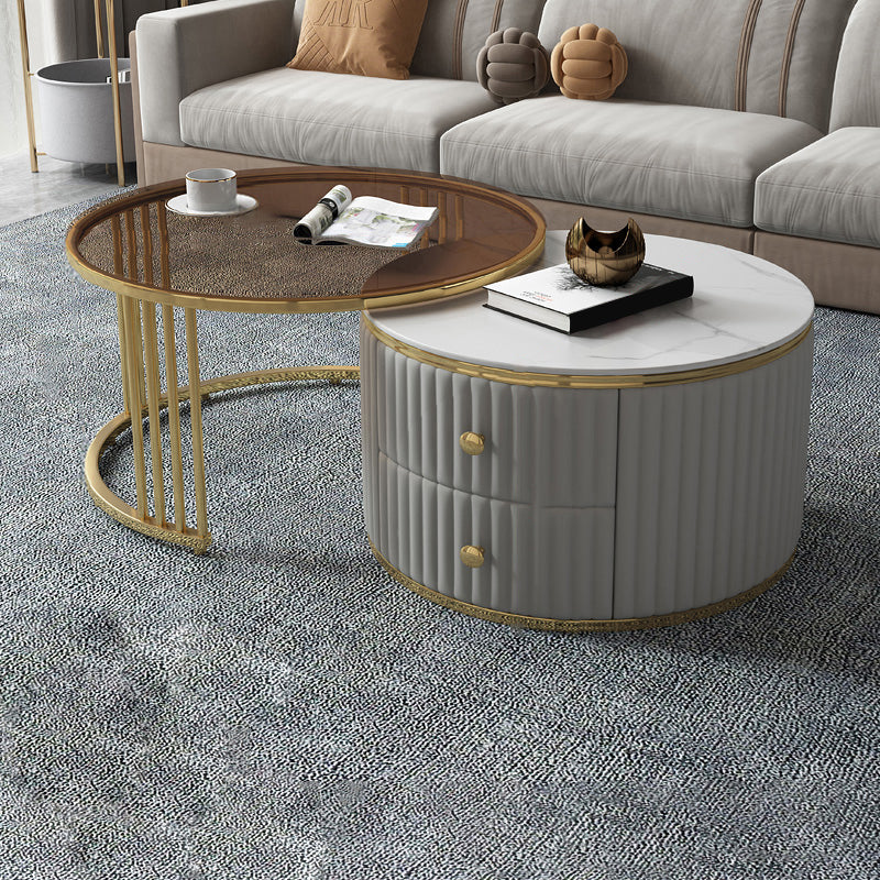Slate and Metal Coffee Table Frame Nesting Coffee Table Set with Drawers
