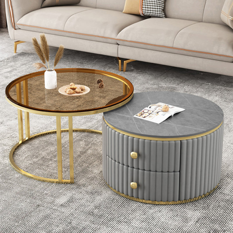 Slate and Metal Coffee Table Frame Nesting Coffee Table Set with Drawers