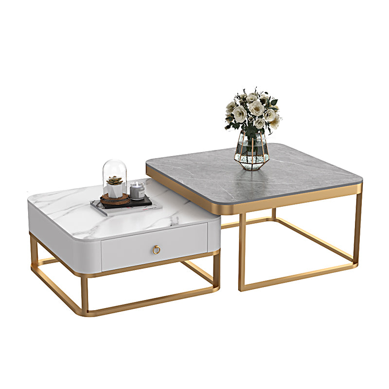 Glam Frame Coffee Table Slate/Glass Top Coffee Cocktail Table with Drawers