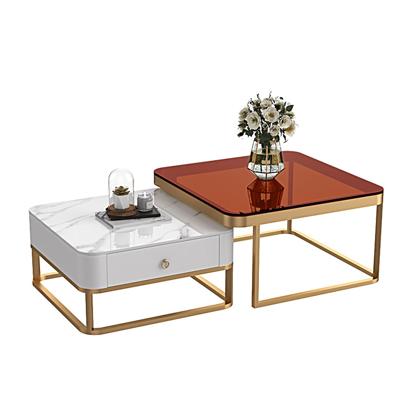 Glam Frame Coffee Table Slate/Glass Top Coffee Cocktail Table with Drawers