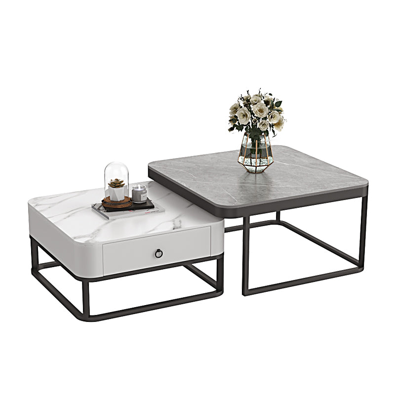 Glam Frame Coffee Table Slate/Glass Top Coffee Cocktail Table with Drawers