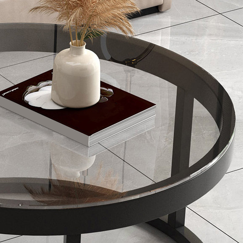Modern Round Glass Cocktail Table Set Iron Frame Coffee Table with Drawers