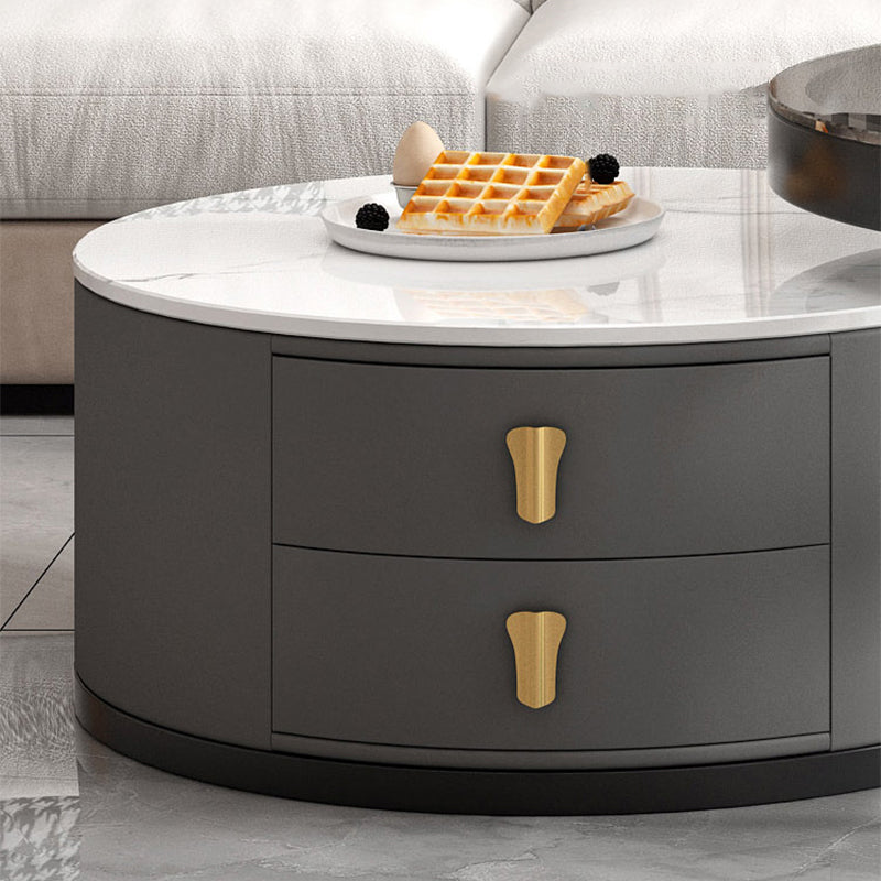 Modern Round Glass Cocktail Table Set Iron Frame Coffee Table with Drawers