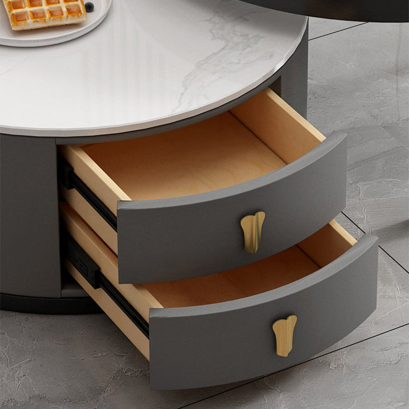 Modern Round Glass Cocktail Table Set Iron Frame Coffee Table with Drawers