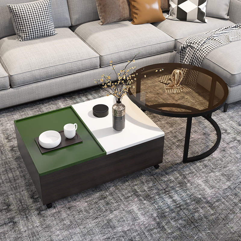 Modern 2 Nesting Coffee Table Set 31.5" W Glass & Wood Cocktail Table with Storage