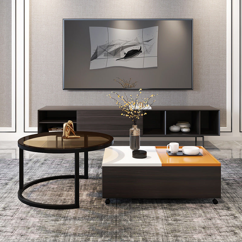 Modern 2 Nesting Coffee Table Set 31.5" W Glass & Wood Cocktail Table with Storage