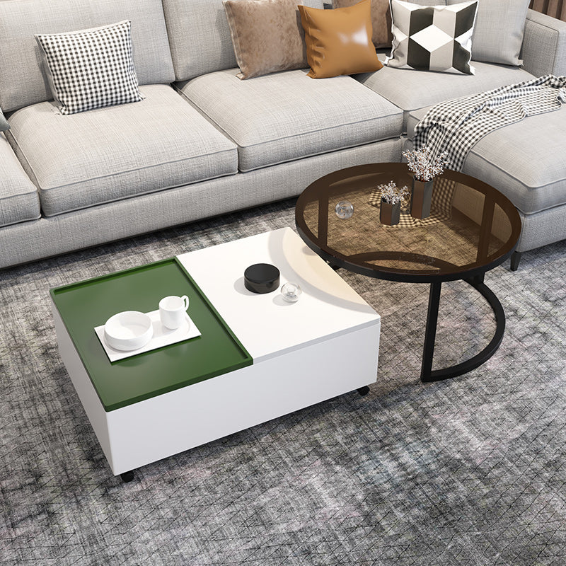 Modern 2 Nesting Coffee Table Set 31.5" W Glass & Wood Cocktail Table with Storage