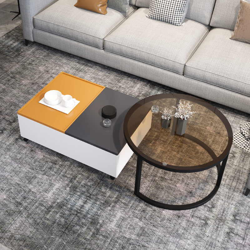Modern 2 Nesting Coffee Table Set 31.5" W Glass & Wood Cocktail Table with Storage