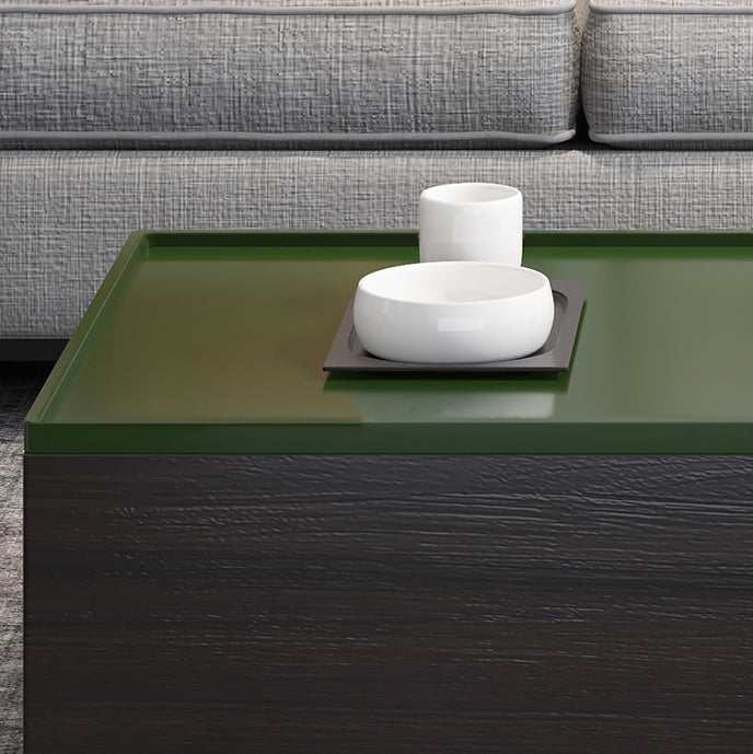 Modern 2 Nesting Coffee Table Set 31.5" W Glass & Wood Cocktail Table with Storage