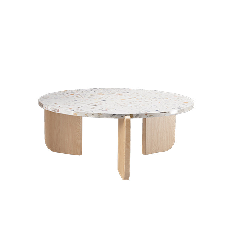 Round Terrazzo Coffee Cocktail Table Set with Acrylic/Ash Legs