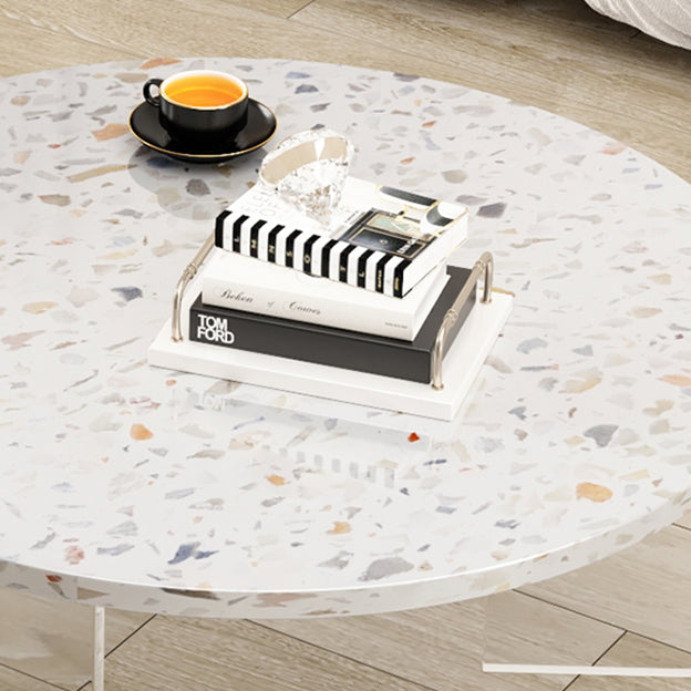 Round Terrazzo Coffee Cocktail Table Set with Acrylic/Ash Legs