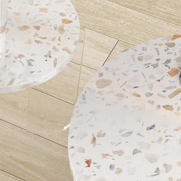 Round Terrazzo Coffee Cocktail Table Set with Acrylic/Ash Legs