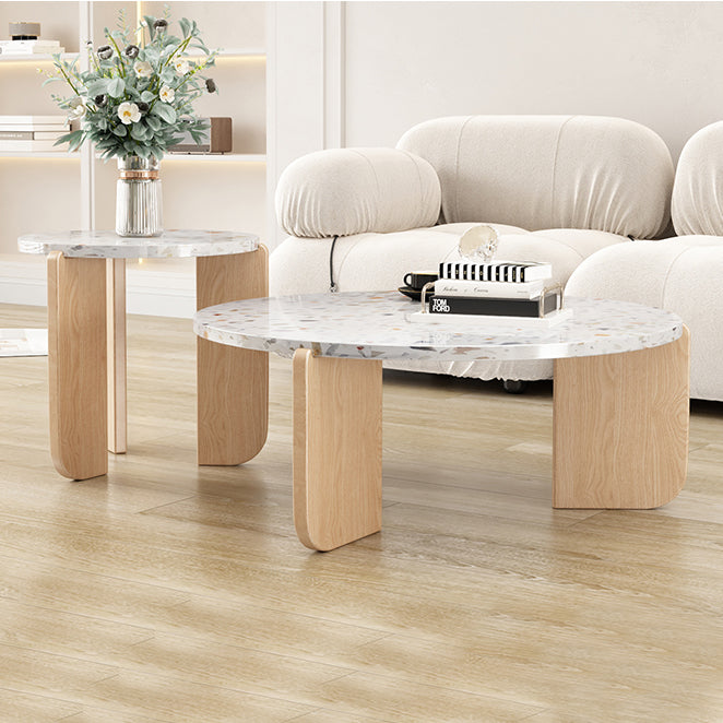 Round Terrazzo Coffee Cocktail Table Set with Acrylic/Ash Legs