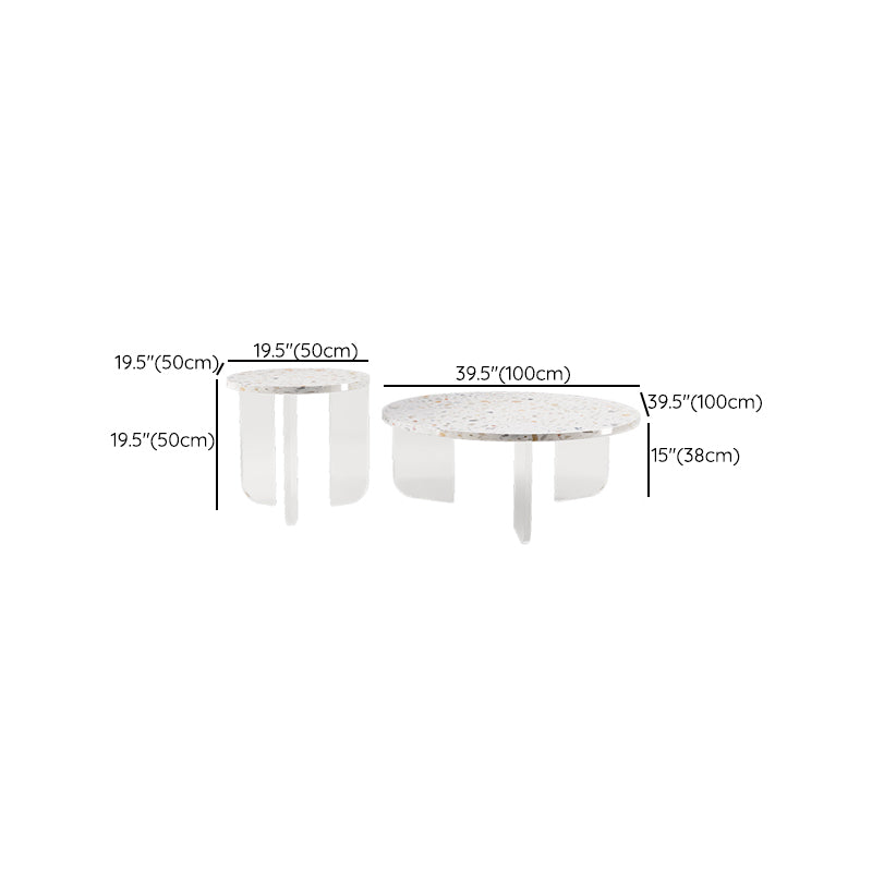 Round Terrazzo Coffee Cocktail Table Set with Acrylic/Ash Legs